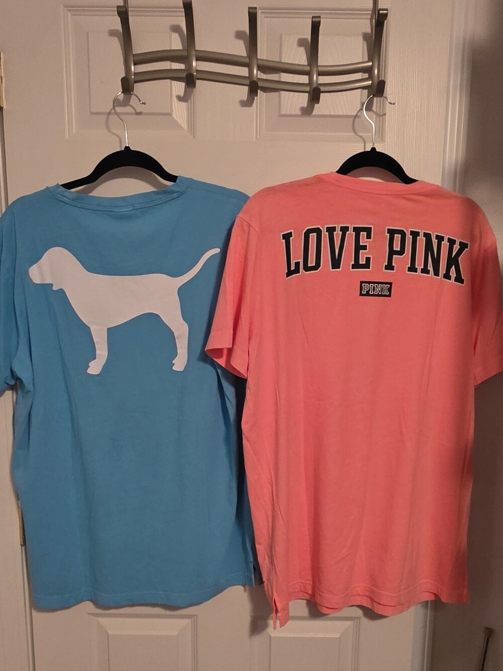 2 PINK Victoria's Secret Tshirts Sz L Blue And Orange